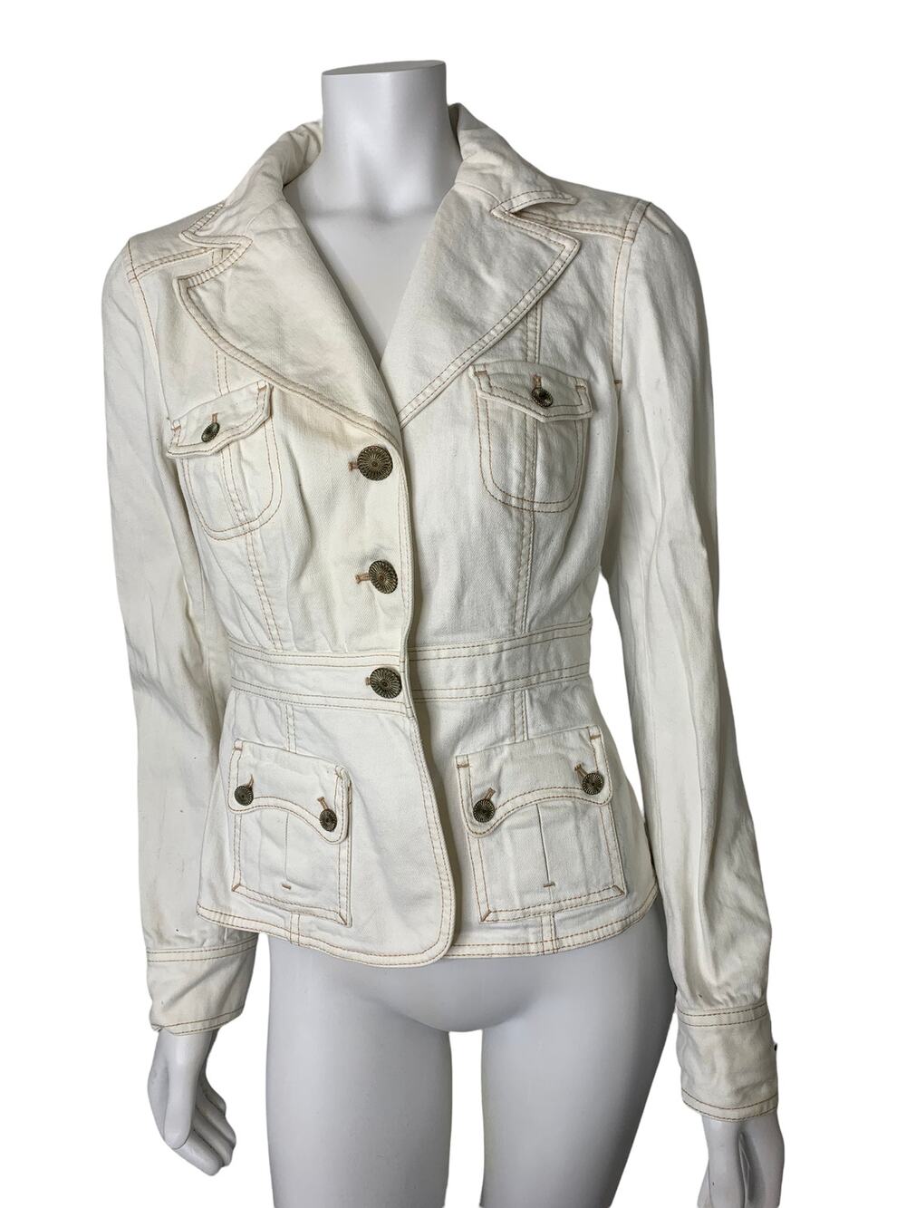 Classiques Entier white denim jean jacket button up fitted XS